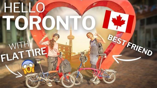44 - 2 friends + 2 brompton folding bikes: heading to toronto by train (flat tire for birthday). 44 - 2 friends + 2 brompton folding bikes: heading to toronto by train (flat tire for birthday).
