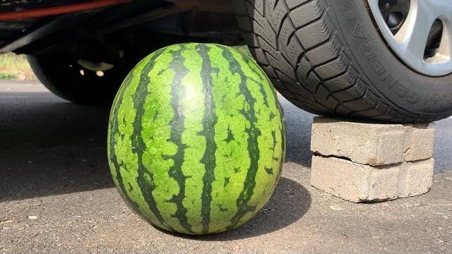 Crushing crunchy & soft things by car! - experiment: watermelon vs car Crushing crunchy & soft things by car! - experiment: watermelon vs car