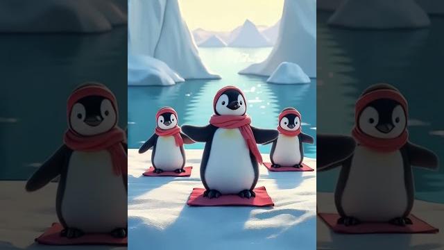 Funny penguin plays with ice cubes Funny penguin plays with ice cubes