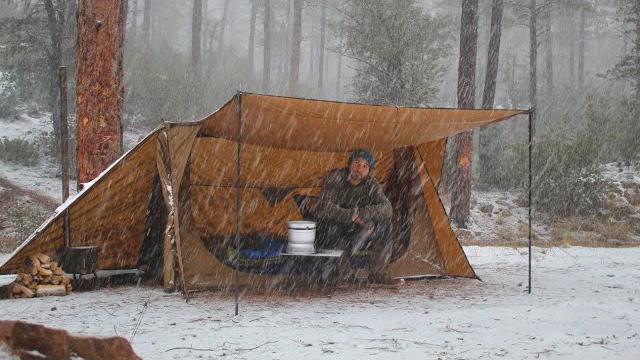 Solo hot tent winter camping in snow storm, wood stove | asmr Solo hot tent winter camping in snow storm, wood stove | asmr