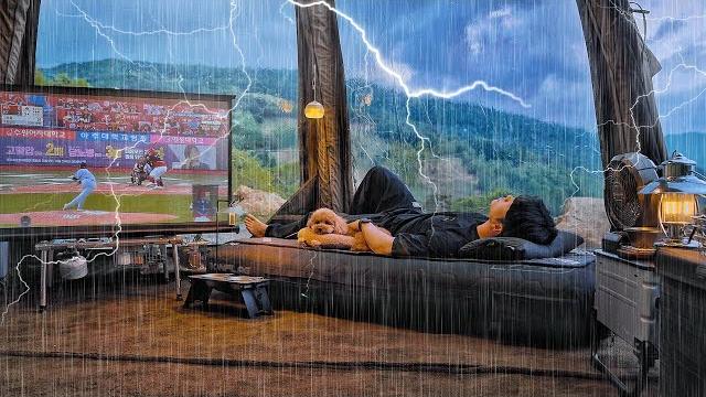 Camping in heavy rain with my dog . 360° panorama view inflatable tent . thunder & lightening asmr Camping in heavy rain with my dog . 360° panorama view inflatable tent . thunder & lightening asmr
