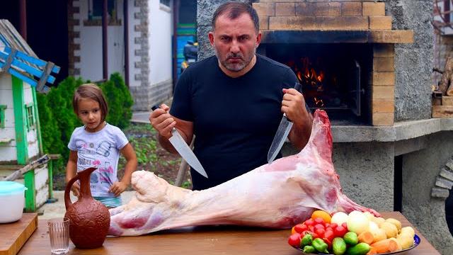 Meat in wine. lamb in an oven. roasting lamb in a country oven Meat in wine. lamb in an oven. roasting lamb in a country oven
