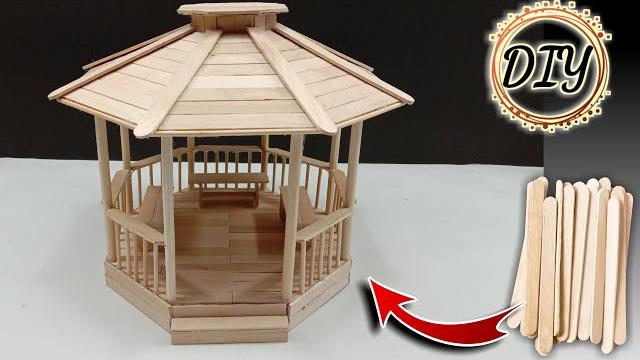How to make a miniature gazebo from ice cream sticks How to make a miniature gazebo from ice cream sticks
