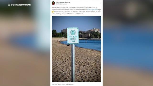 'nude beach' sign removed from north side beach 'nude beach' sign removed from north side beach