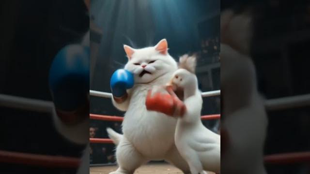 A chubby white cat knock out the duck #aivideo #wildlifeentertainment #videomic#chubbycat A chubby white cat knock out the duck #aivideo #wildlifeentertainment #videomic#chubbycat