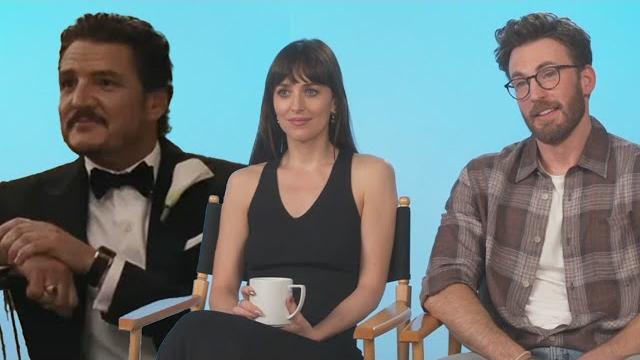 Dakota johnson & chris evans joke about 'materialists' throuple w/ padro pascal (exclusive) Dakota johnson & chris evans joke about 'materialists' throuple w/ padro pascal (exclusive)
