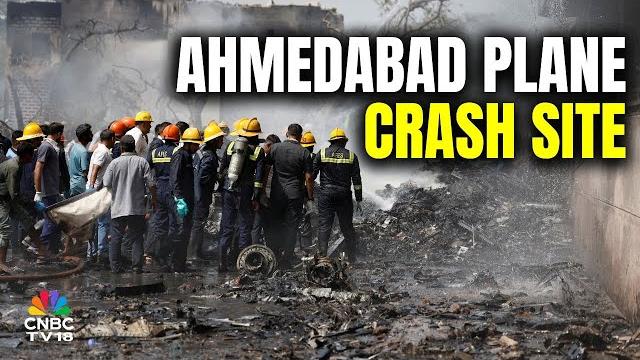 Ahmedabad plane crash: first visuals from air india flight crash site; rescue ops underway | n18v Ahmedabad plane crash: first visuals from air india flight crash site; rescue ops underway | n18v