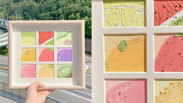 油画棒九宫格|柠檬橘子桃子水果教程 油画棒九宫格|柠檬橘子桃子水果教程