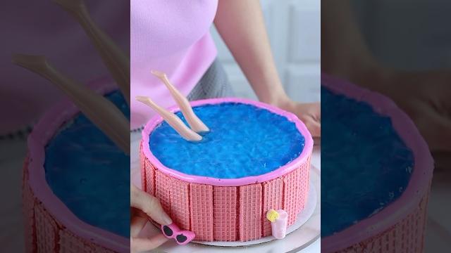 Making a barbie pool out of a grocery store cake #cakedecorating Making a barbie pool out of a grocery store cake #cakedecorating