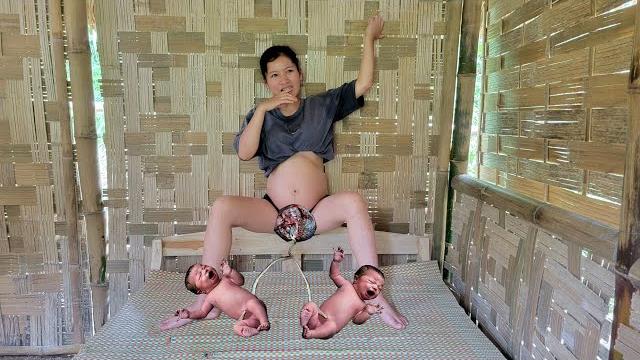 8 months pregnant single mother endures labor pains in late stage of pregnancy. knit bamboo basket 8 months pregnant single mother endures labor pains in late stage of pregnancy. knit bamboo basket