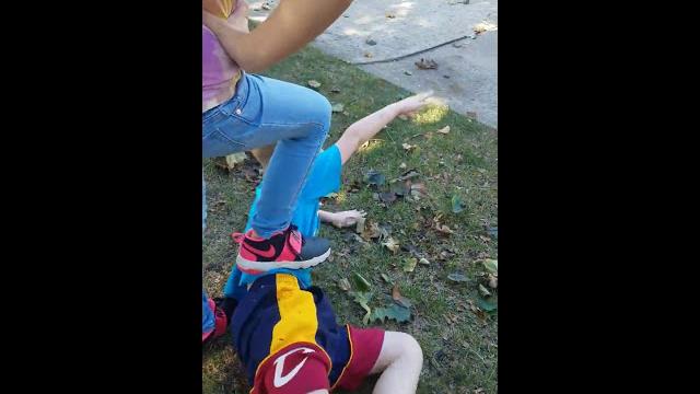 Brother and sister wrestling Brother and sister wrestling