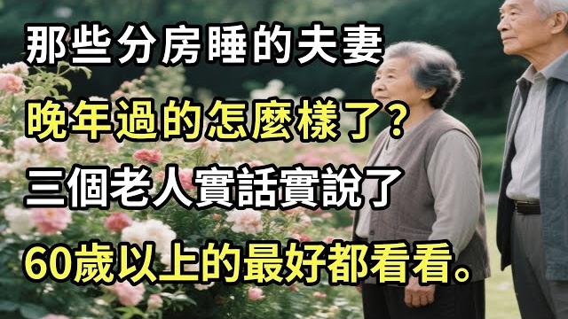 那些分房睡的夫妻,晚年過的怎麼樣了?三個老人實話實說了,60歲以上的最好都看看。#暮年之約 #上了年紀該明白的事 #養老#聰明老人#晚年生活 #中老年生活 #為人處世#生活經驗#情感故事 #晚年幸福 那些分房睡的夫妻,晚年過的怎麼樣了?三個老人實話實說了,60歲以上的最好都看看。#暮年之約 #上了年紀該明白的事 #養老#聰明老人#晚年生活 #中老年生活 #為人處世#生活經驗#情感故事 #晚年幸福