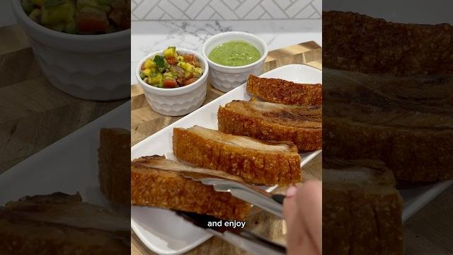 Air fryer chicharrones with mango and avocado salsa Air fryer chicharrones with mango and avocado salsa