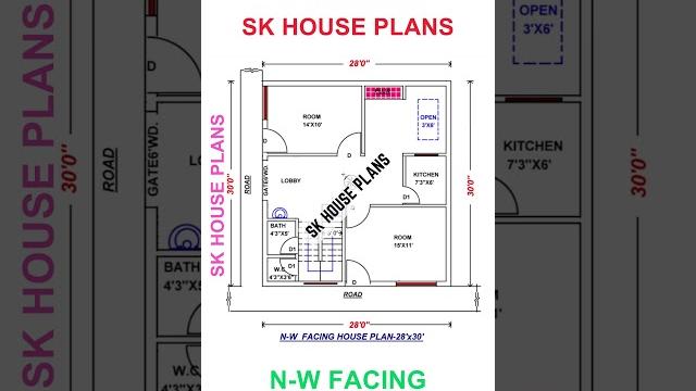 North - west facing vastu home design / 28 x 30 / 840 sqft home design {serial number 1801} North - west facing vastu home design / 28 x 30 / 840 sqft home design {serial number 1801}