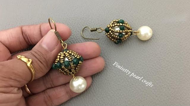 Diy/beaded beads earrings tutorial/glass emeralds beaded earrings/simple weaving earrings/pinisetty Diy/beaded beads earrings tutorial/glass emeralds beaded earrings/simple weaving earrings/pinisetty