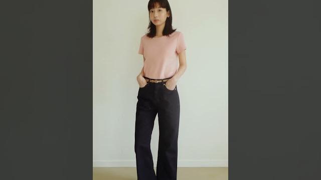 Cotton round top(pink)+non fade denim pants Cotton round top(pink)+non fade denim pants
