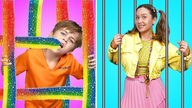 Sneaky sister vs bad cop - useful food hacks & funny relatable situations Sneaky sister vs bad cop - useful food hacks & funny relatable situations