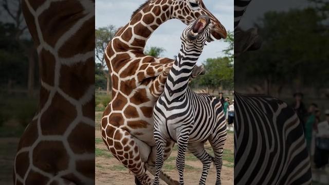 Shocking fight between giraffe and zebra #shorts Shocking fight between giraffe and zebra #shorts