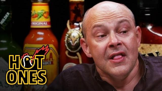 Rob corddry cries real tears eating spicy wings | hot ones Rob corddry cries real tears eating spicy wings | hot ones