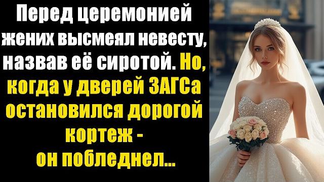 Перед церемонией жених высмеял невесту, назвав её сиротой. но, когда у дверей загса остановился.. Перед церемонией жених высмеял невесту, назвав её сиротой. но, когда у дверей загса остановился..