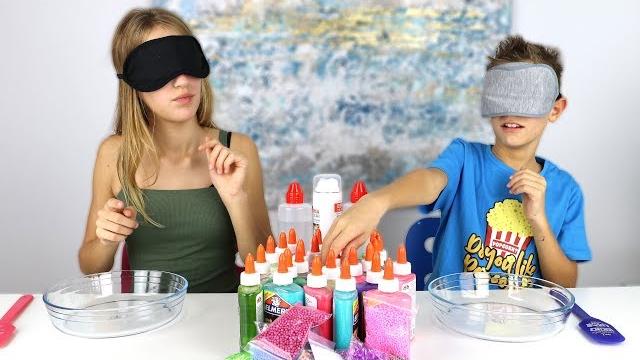 Making slime blindfolded!!! Making slime blindfolded!!!