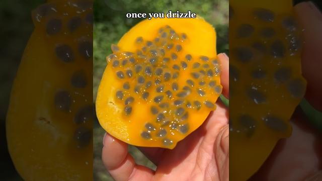 Passionfruit drizzled over honey mango #fruit Passionfruit drizzled over honey mango #fruit