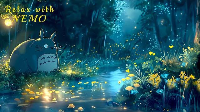 Relax with totoro / magical studio ghibli ambience / fantasy forest night with totoro by the river Relax with totoro / magical studio ghibli ambience / fantasy forest night with totoro by the river