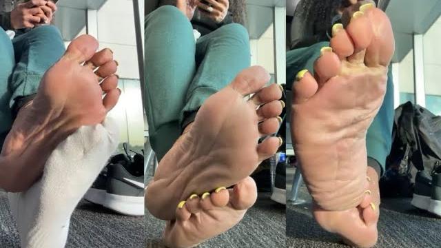 Perfect ebony feet at the airport Perfect ebony feet at the airport