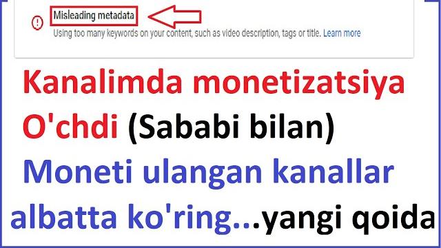 Misleading metadata using too many keywords on your content, such as video description, tags or titl Misleading metadata using too many keywords on your content, such as video description, tags or titl