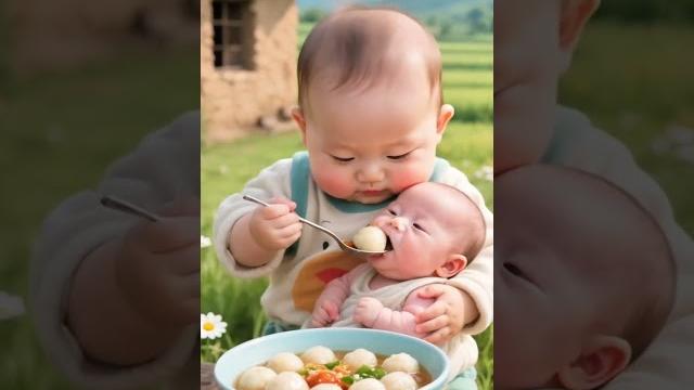 What a good sister feeds her sister first and then eats cute babies. sisters, family affection, What a good sister feeds her sister first and then eats cute babies. sisters, family affection,