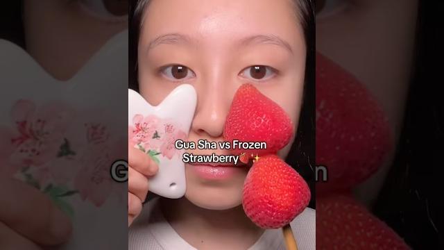 Gua sha vs frozen strawberry #skincare #guasha Gua sha vs frozen strawberry #skincare #guasha