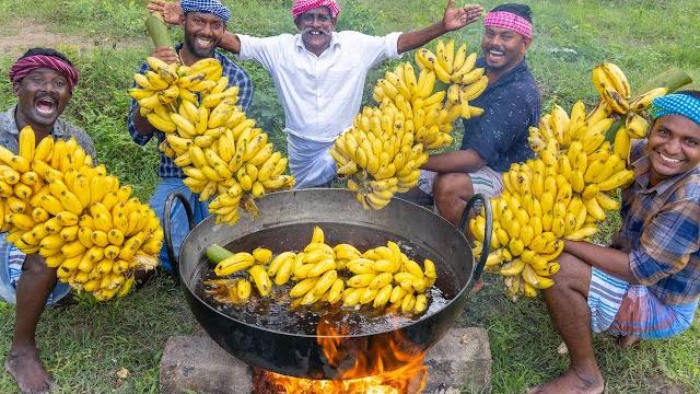 Banana oil fry | banana balls recipe | pazham bonda | cooking sweet banana bonda recipe in village Banana oil fry | banana balls recipe | pazham bonda | cooking sweet banana bonda recipe in village