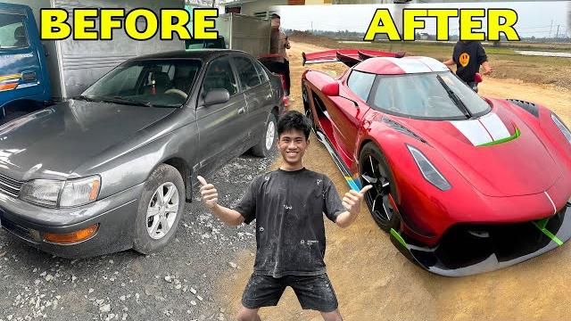 Turn a scrap toyota into a luxury convertible supercar. 500 days process Turn a scrap toyota into a luxury convertible supercar. 500 days process