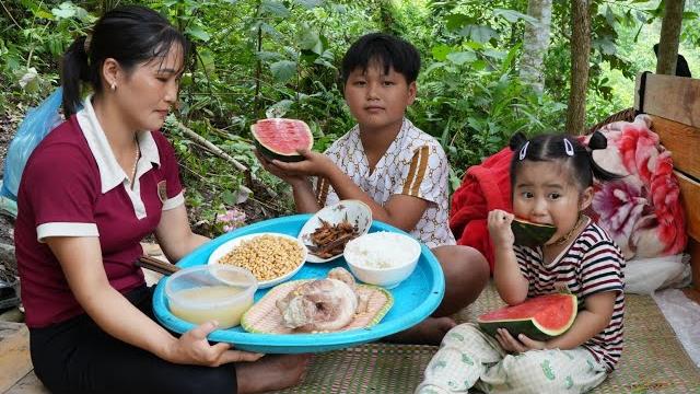 Harvesting bamboo shoots to sell at market - cooking a delicious meal after a farm is destroyed Harvesting bamboo shoots to sell at market - cooking a delicious meal after a farm is destroyed