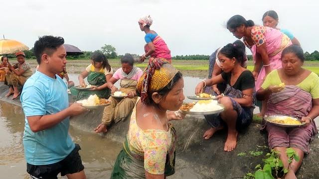 Lunch party in the paddy field village Lunch party in the paddy field village