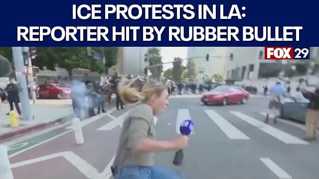 Ice protests in la: reporter hit by rubber bullet Ice protests in la: reporter hit by rubber bullet