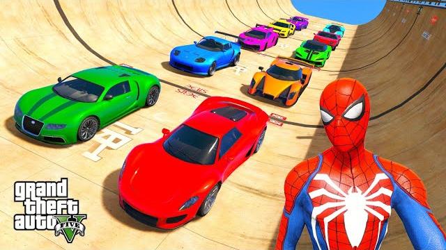 Gta v superheroes crazy race challenge with super cars | gta 5 spiderman car stunt race Gta v superheroes crazy race challenge with super cars | gta 5 spiderman car stunt race