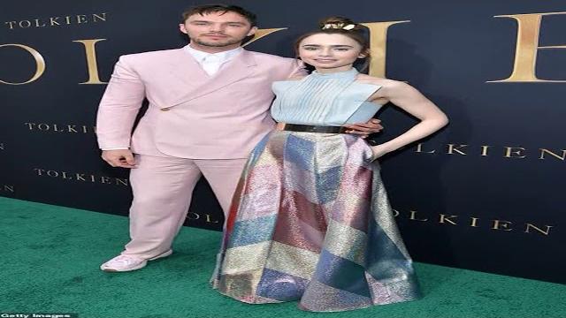 Lily collins dazzles in powder blue halter top and multi colored skirt at tolkien screening in la Lily collins dazzles in powder blue halter top and multi colored skirt at tolkien screening in la