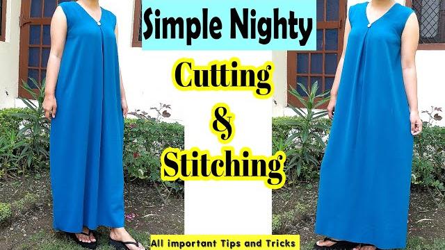 Simple nighty cutting and stitching | easy night dress for women | eng subtitles | stitch by stitch Simple nighty cutting and stitching | easy night dress for women | eng subtitles | stitch by stitch
