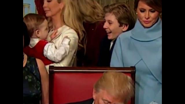 Barron plays peek-a-boo with ivanka trump's 10-month-old son, theodore james kushner. Barron plays peek-a-boo with ivanka trump's 10-month-old son, theodore james kushner.