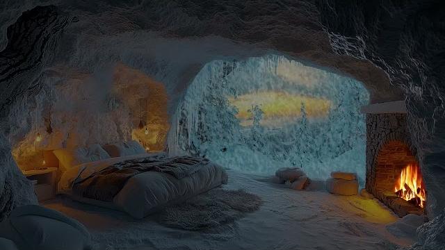 Cozy cave in winter wonderland | crackling fire, candle burning & gentle blizzard sounds Cozy cave in winter wonderland | crackling fire, candle burning & gentle blizzard sounds