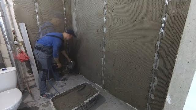 Bathroom plaster from a to z. all stages. angle 90 degrees. Bathroom plaster from a to z. all stages. angle 90 degrees.