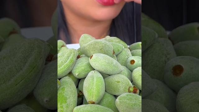 Eating raw green almonds! #food #mukbang #shorts Eating raw green almonds! #food #mukbang #shorts