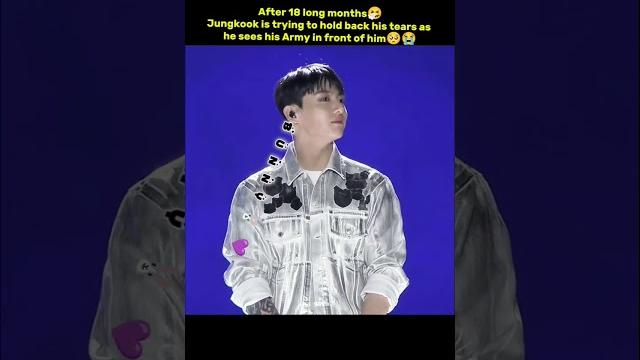 After 18 long months jungkook is trying to hold back his tears as he sees his army in front of him After 18 long months jungkook is trying to hold back his tears as he sees his army in front of him