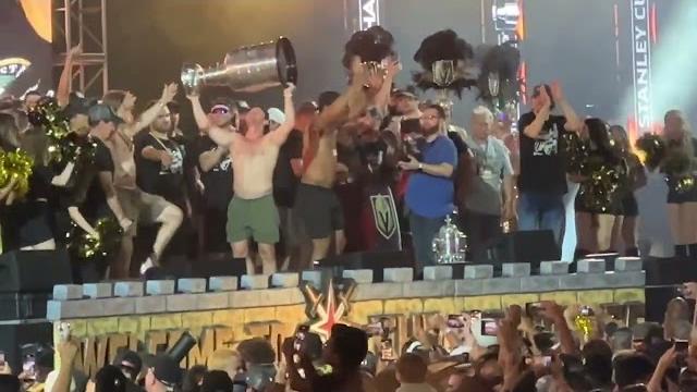 Golden knights parade: the finale, viva las vegas! as the boys and coach dance with a stanley cup Golden knights parade: the finale, viva las vegas! as the boys and coach dance with a stanley cup