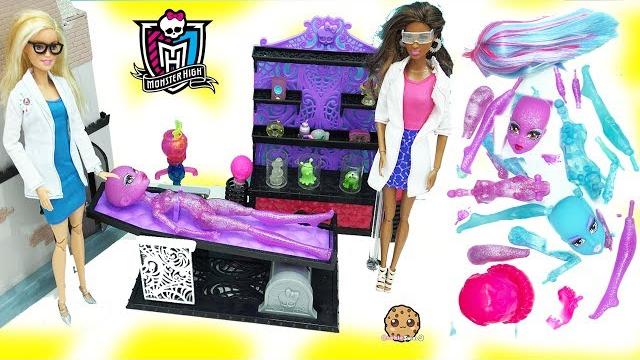 Scientist create a blob & ice girls monster high doll in lab Scientist create a blob & ice girls monster high doll in lab