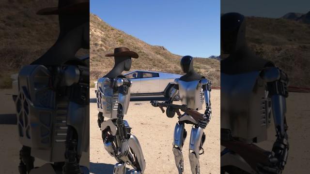 Robots testing the bulletproof #cybertruck Robots testing the bulletproof #cybertruck