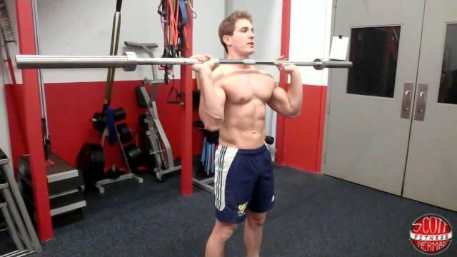How to: standing straight-bar military / overhead press How to: standing straight-bar military / overhead press