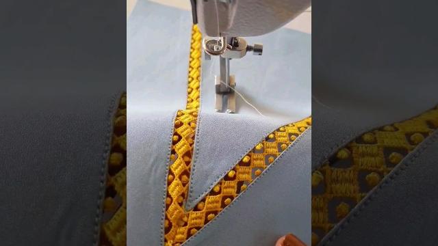 Sewing tips and tricks for v neck design using joint lace/inserted lace | joint lace attach #shorts Sewing tips and tricks for v neck design using joint lace/inserted lace | joint lace attach #shorts