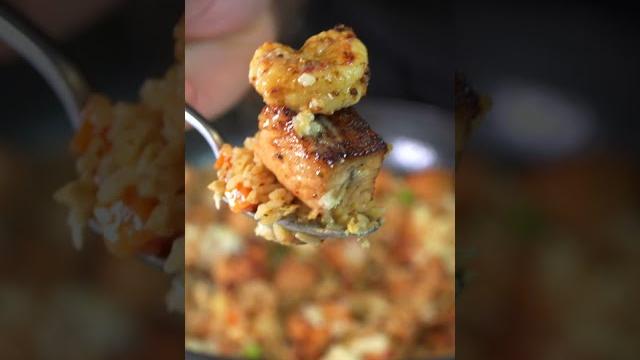 How to make shrimp & salmon fried rice #shorts How to make shrimp & salmon fried rice #shorts